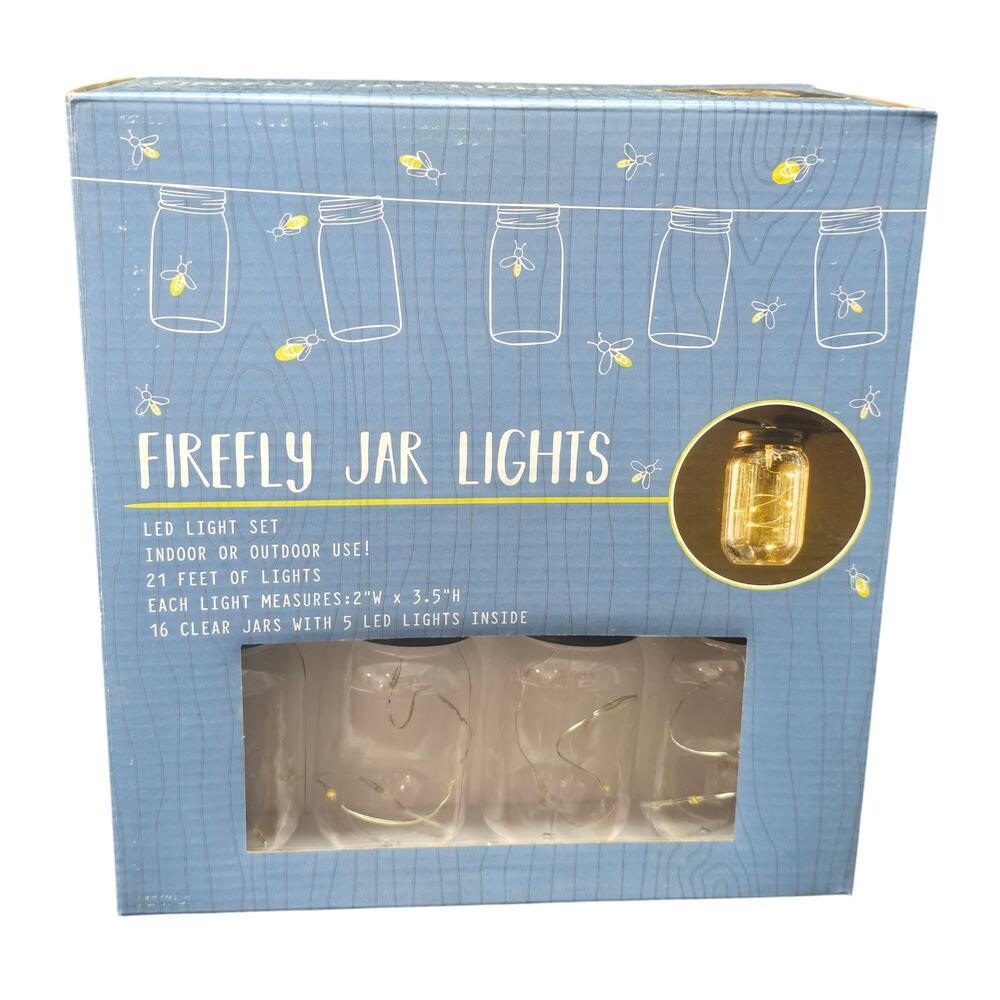 Indoor Outdoor Firefly Jar LED Light 21' of Lights 16 Clear Jars LED Light Set